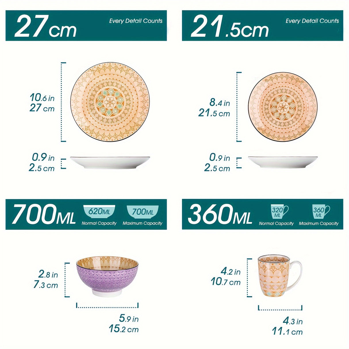 Japanese Style Porcelain Dinnerware Set - 16 Pcs for 4, Microwave & Dishwasher Safe