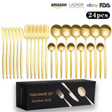 Cutlery Set Stainless Steel Knife Fork Set 24-Piece Tableware Set Golden Steak Knife Fork Spoon 6-Person Set eprolo
