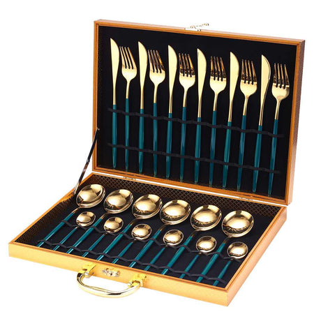24pcs Gold Dinnerware Set Stainless Steel Tableware Set Knife Fork Spoon Luxury Cutlery Set Gift Box