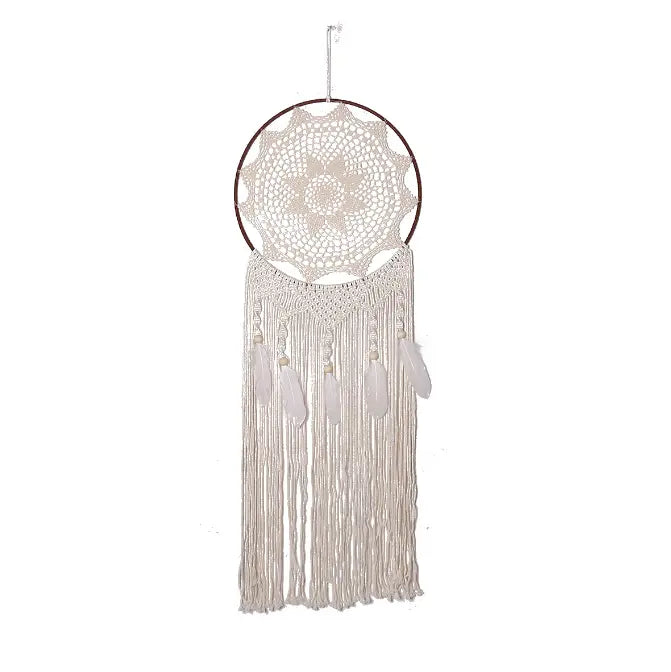 Nordic Creative Hook Flower Dream Catching Net Feather Wind Chime Pendant Home Decor Entrance Decoration Wedding Background eprolo