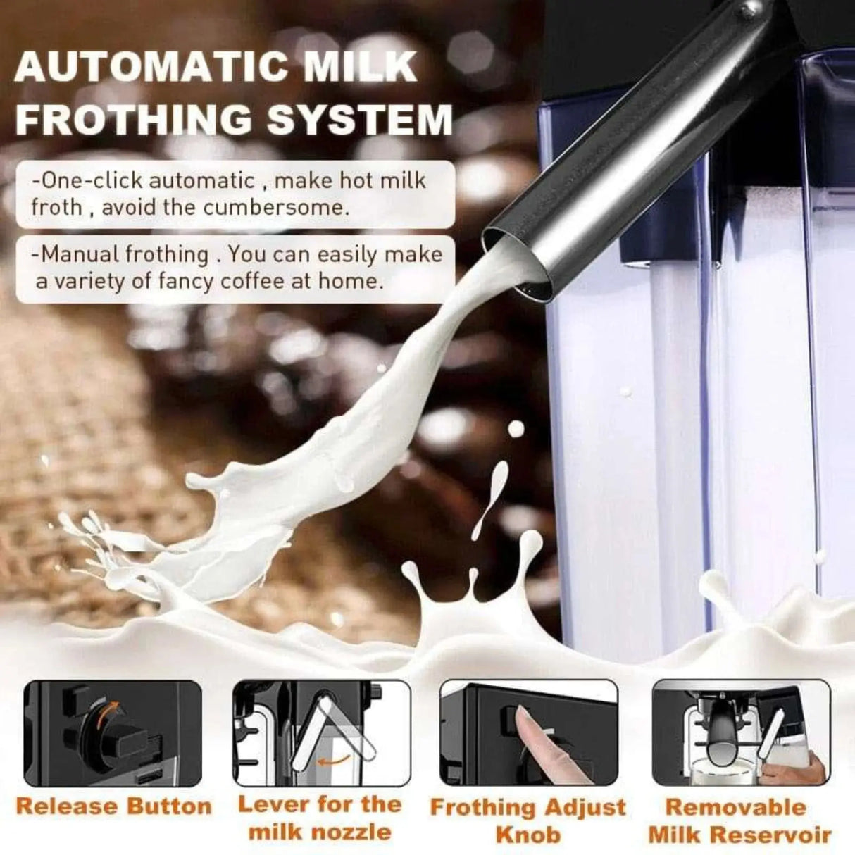 19 Bar All-in-One Coffee-Espresso Maker with Milk Froth - Julia M LifeStyles