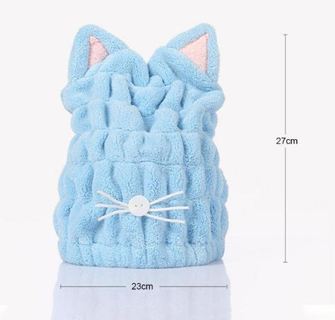 Luxurious Coral Velvet Cat Ear Hair-Drying Towel