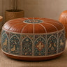 Heritage Floral Storage Ottoman Pouf – Vintage Leather-Style Accent Cover
