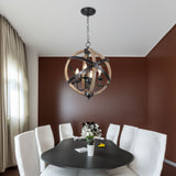 European Style Farmhouse Chandelier - 4-Light Adjustable Rustic Wood Fixture