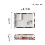 Dumpling plate sushi plate round square plate with soy sauce and vinegar partitioned snack plate ceramic plate for home use