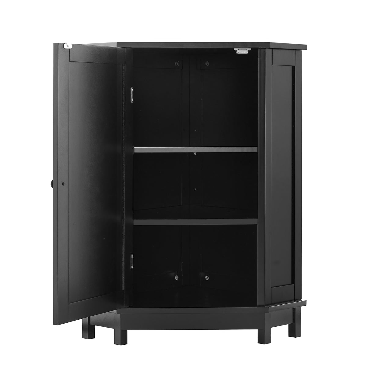 Black Bathroom Cabinet Triangle Corner Storage Cabinet with Adjustable Shelf Modern Style MDF Board
