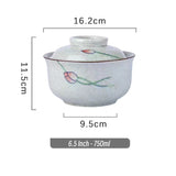 6.5 inch instant noodles bowl with cover bento box student underglaze color ceramic suit Lamian Noodles bowl canteen tableware