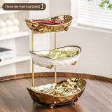 Multi-Layer Light Luxury Ceramic Fruit Tray with Electroplated Gold or Silver Frame