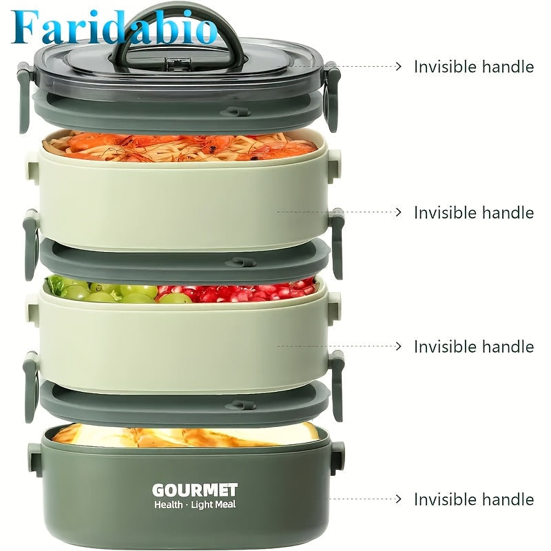 Faridabio Triple Stack Leak-Proof Microwave-Safe Bento Box - 2L Large Capacity Portable Food Container with Invisible Handles, Perfect for Work, School, Camping & Meal Prep (Green), Lunch Box, School Meal Storage, Modern Kitc Julia M LifeStyles