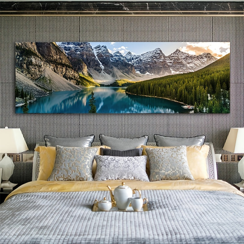 1pc Canvas Painting, Lake Forest Mountain Scenery Painting, Wall Art Decor, For Living Room, Bedroom, No Frame, 19.68*59.05inch