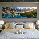 1pc Canvas Painting, Lake Forest Mountain Scenery Painting, Wall Art Decor, For Living Room, Bedroom, No Frame, 19.68*59.05inch