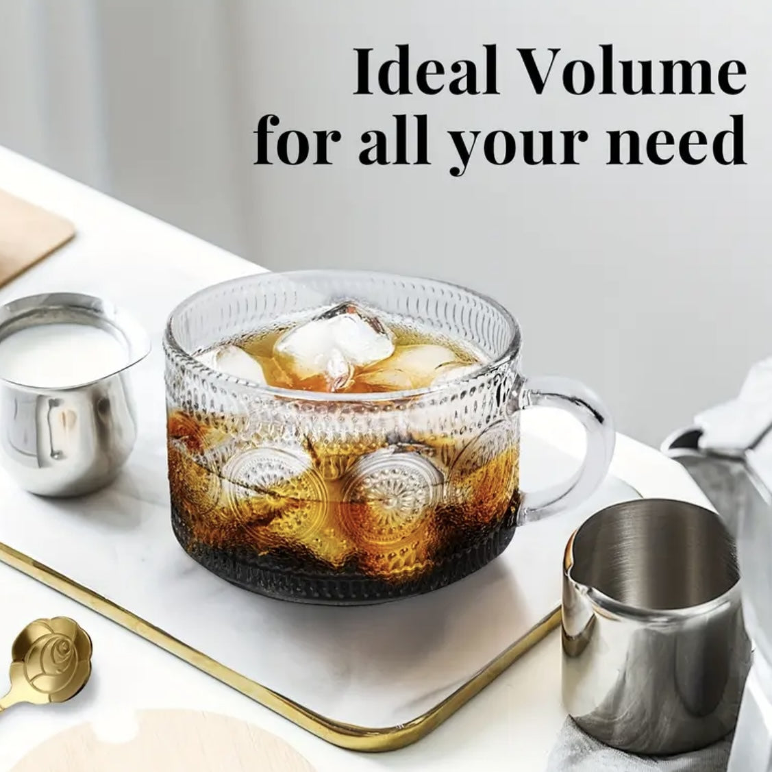 Vintage 14 Oz Embossed Glass Coffee and Tea Mugs