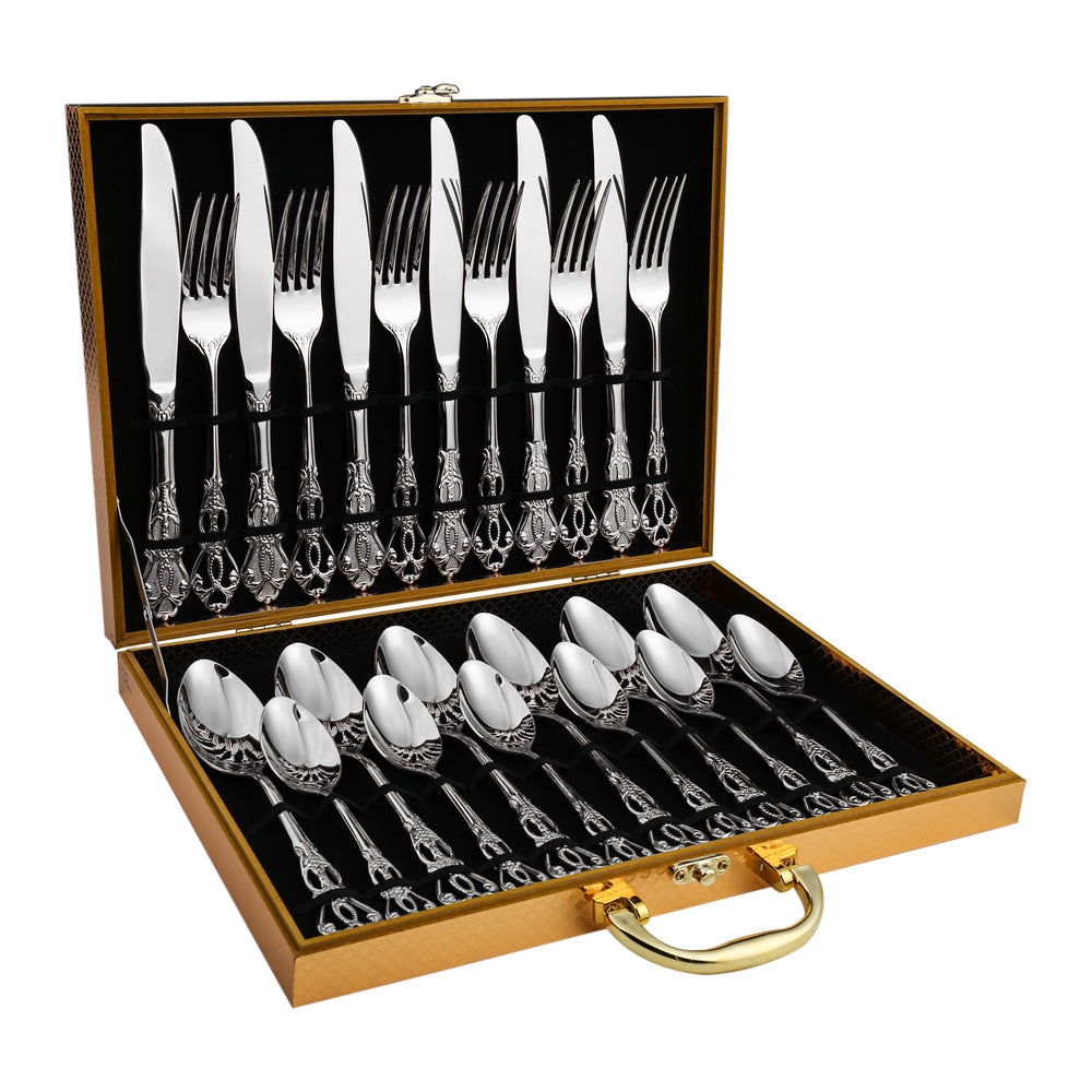 410 Royal Court European Stainless Steel 24-Piece Tableware Set in Wooden Box