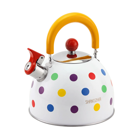 2.5L Stainless Steel Whistling Teapot - Dot Colour Design - Julia M LifeStyles
