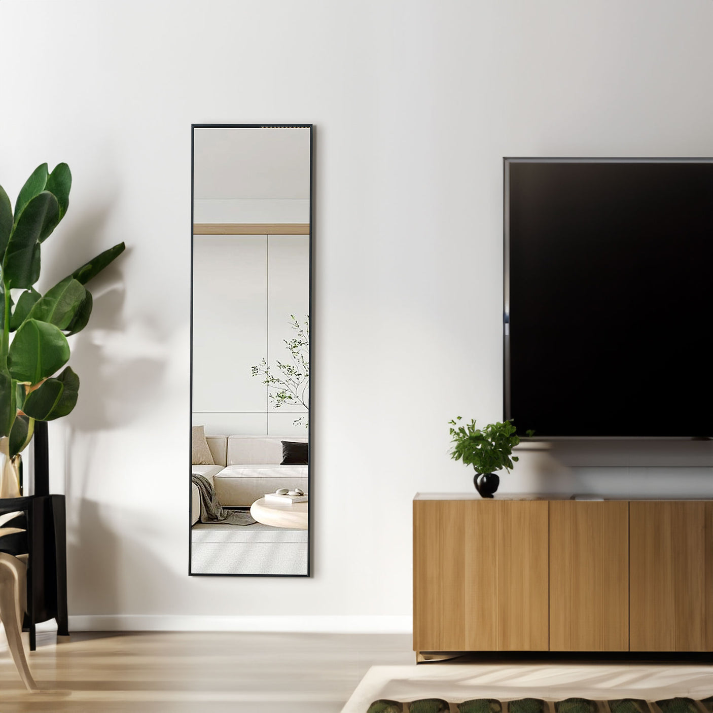Aluminum Alloy Metal Frame Wall-Mounted Full-Length Mirror Black 65 x 23"