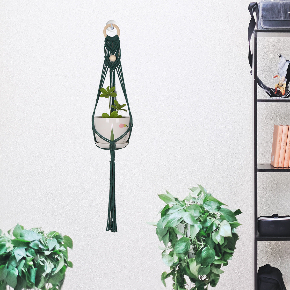 Green Hanging Basket Green Plant Wall Hanging Flower Pot Bohemian Hand-Woven Net Pocket Flower Pot Balcony Decoration