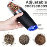 [Electric Salt Grinder] Electric Salt And Pepper Grinder Set, 110ml, 6 Adjustable Coarseness, LED, Automatic, Black And Silver, 1/2 Packs Julia M LifeStyles
