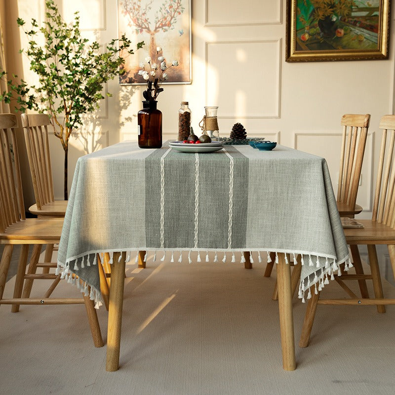 Nordic Christmas Table Cloth Hollow Tassel Table Cloth Solid Color Long Stripe Jacquard Table Cloth Tea Table Mat Cotton Linen Julia M Home & Kitchen