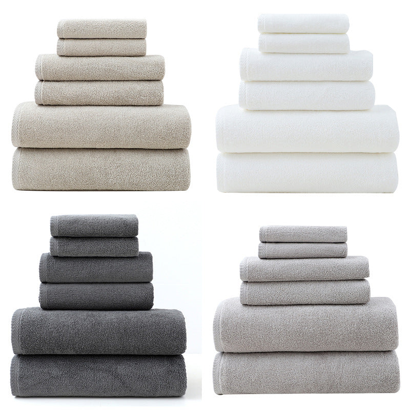 Solid Color Simple Towels 6-piece Cotton Suit