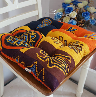 Dark Retro Southeast Asian Cotton Linen Luxurious Chair Cushion