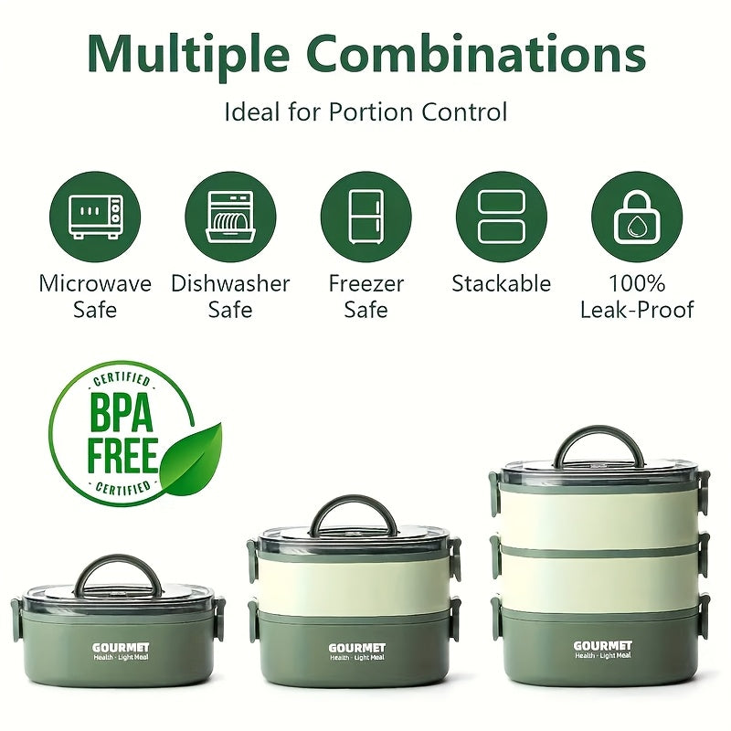 Faridabio Triple Stack Leak-Proof Microwave-Safe Bento Box - 2L Large Capacity Portable Food Container with Invisible Handles, Perfect for Work, School, Camping & Meal Prep (Green), Lunch Box, School Meal Storage, Modern Kitc Julia M LifeStyles