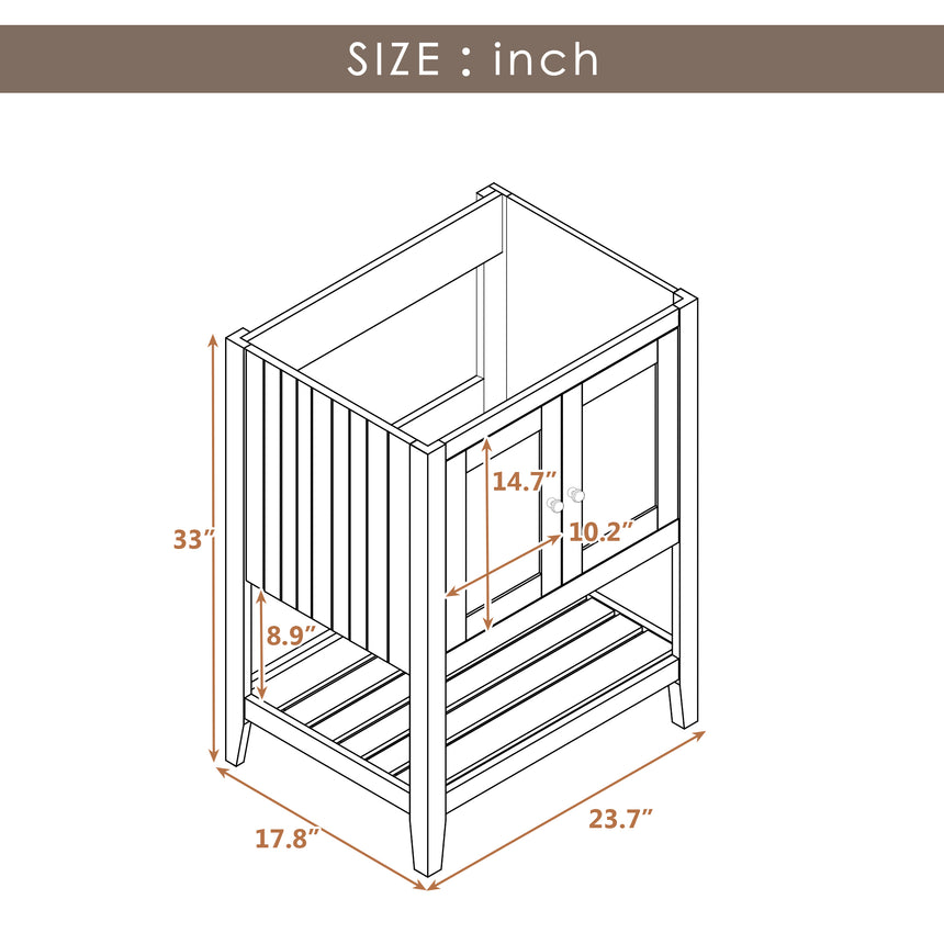 24" Bathroom Vanity Base Only, Soild Wood Frame, Bathroom Storage Cabinet with Doors and Open Shelf, White - Julia M LifeStyles