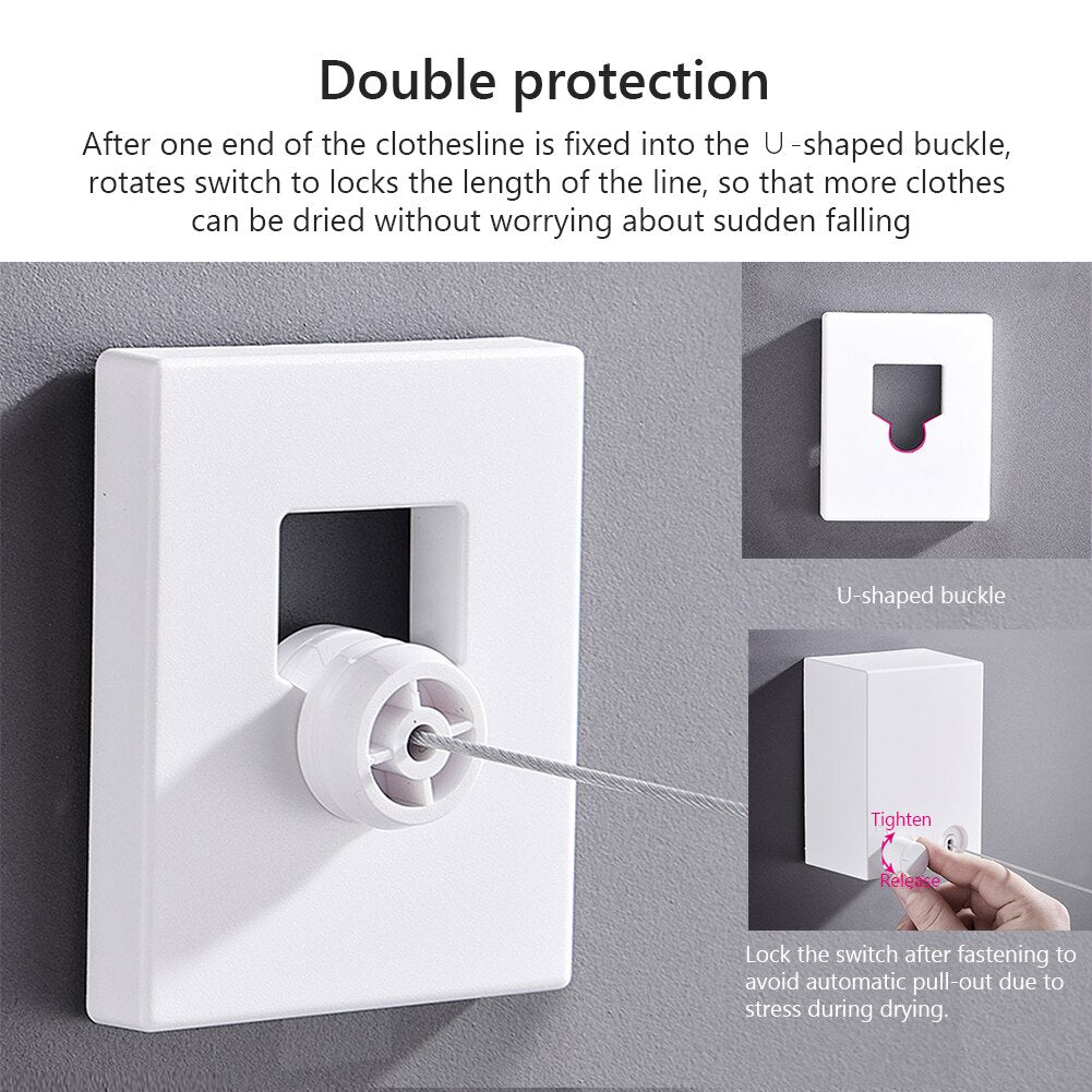 Indoor Outdoor Retractable Stretch Washing Invisible Line Mounted Drying Rope Laundry Clothes Line 13.8ft Automatic Wall Hanging