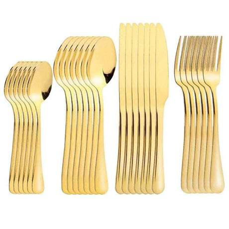 24pcs Stainless Steel High-end Tableware Set (Dishwasher Safe) 24pcs Stainless Steel High-end Tableware Set (Dishwasher Safe) 14:202422806#Black gold Kitchen Utensils 92