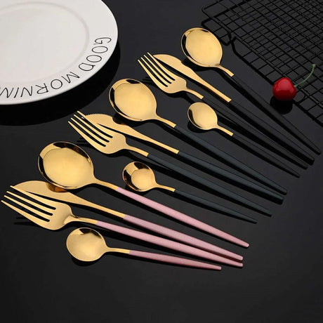24Pcs/set Stainless Steel Black Gold/Black Cutlery set 24Pcs/set Stainless Steel Black Gold/Black Cutlery set 2255801041991007-China-Silver Flatware sets 54