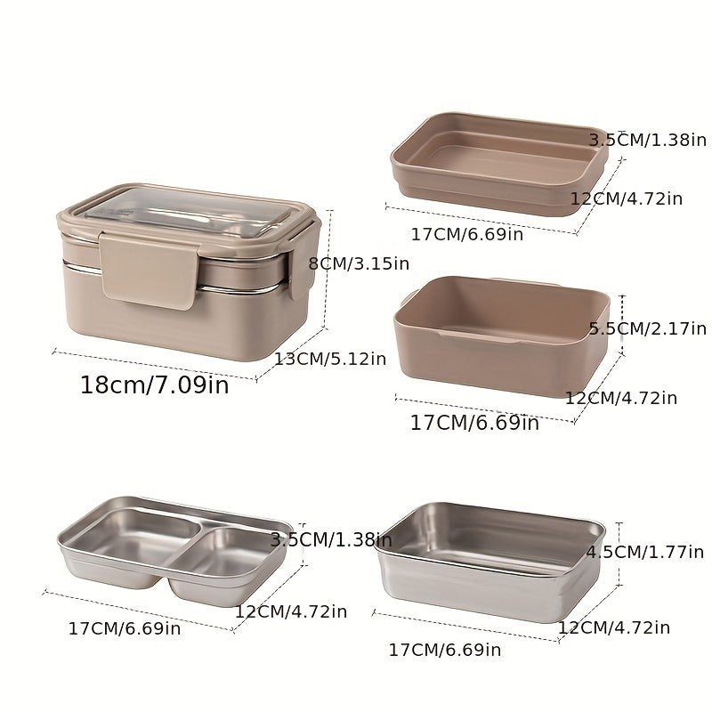 1pc Programmable Stainless Steel Lunch Box with Grids, Leakproof Bento Container, Dishwasher Safe, Rectangle Food Storage for Office, School, Canteen, Home Kitchen - No Electricity Needed,Back to School Julia M LifeStyles