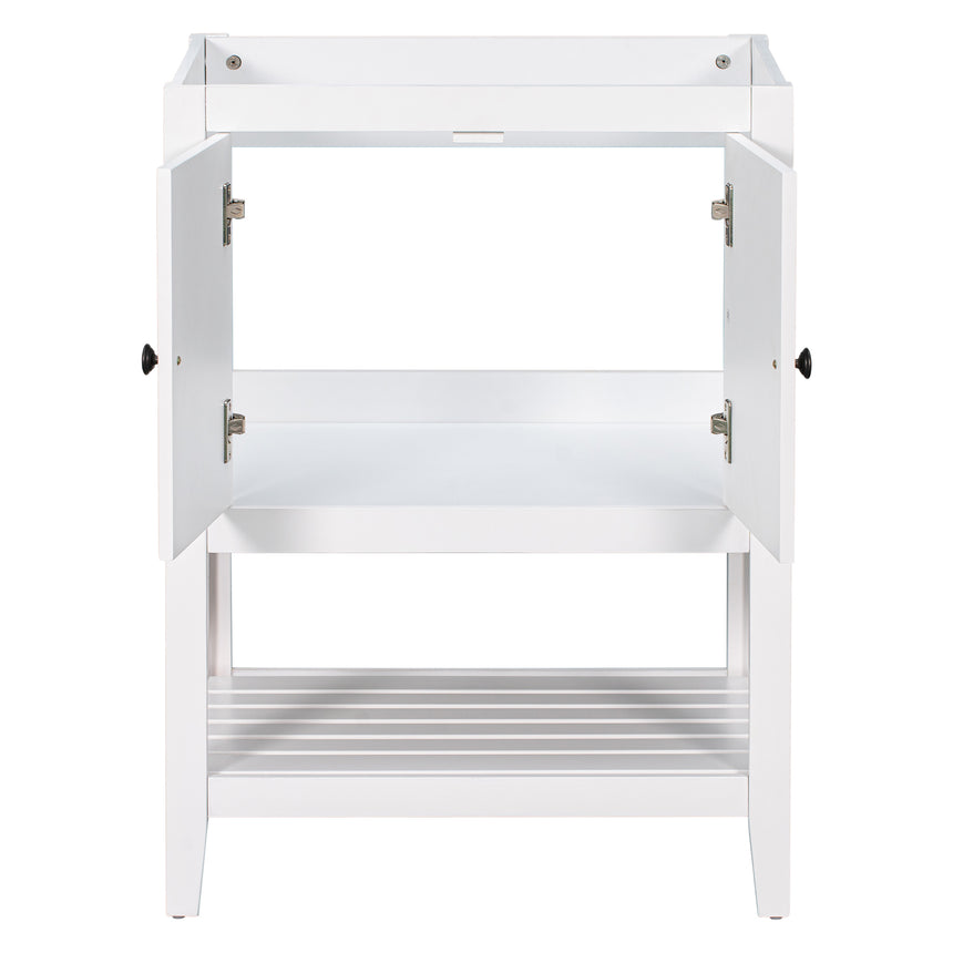 24" Bathroom Vanity Base Only, Soild Wood Frame, Bathroom Storage Cabinet with Doors and Open Shelf, White - Julia M LifeStyles