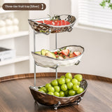 Multi-Layer Light Luxury Ceramic Fruit Tray with Electroplated Gold or Silver Frame
