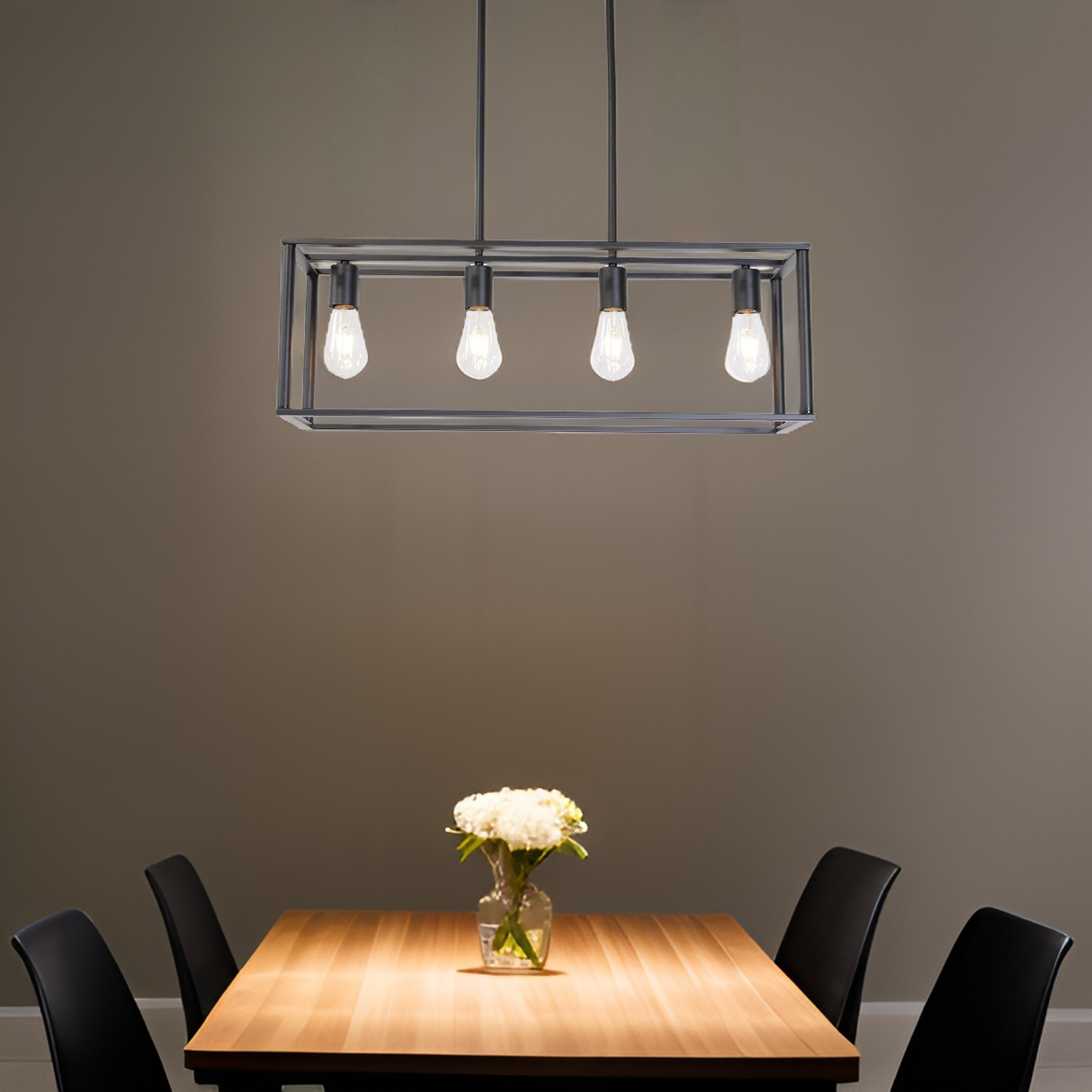 Pendant Lighting 4 Light Industrial Vintage Open Frame Rectangle Chandeliers Modern Black Linear Cage Ceiling Light Fixture - Julia M LifeStyles
