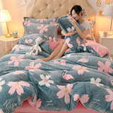 Coral Velvet Sheet Duvet Cover Double Sided Plus Velvet Thick Bedding Set