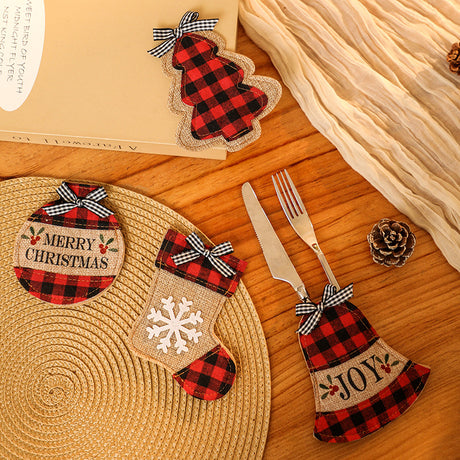 Christmas Socks Knife and Fork Set Table Decoration Embroidery Christmas Props Knife and Fork Set Christmas Decoration Pendant