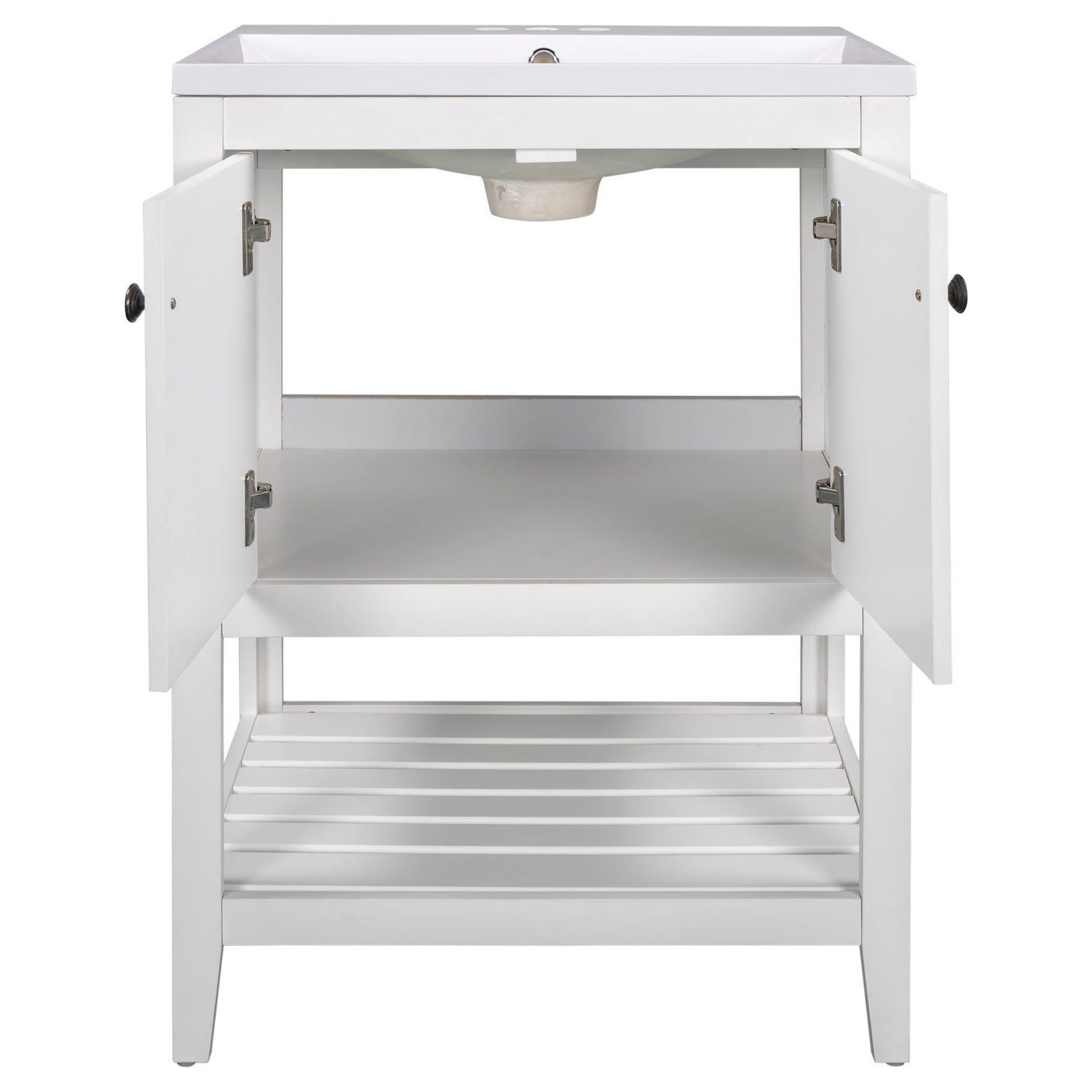 24" White Modern Sleek Bathroom Vanity Elegant Ceramic Sink with Solid Wood Frame Open Style Shelf Julia M Home & Kitchen