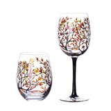 Hand-painted crystal glass wine goblet with four seasons design on premium crystal