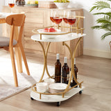 Golden Two-Tier Industrial Style Rolling Bar Cart with Wine & Glass Holders