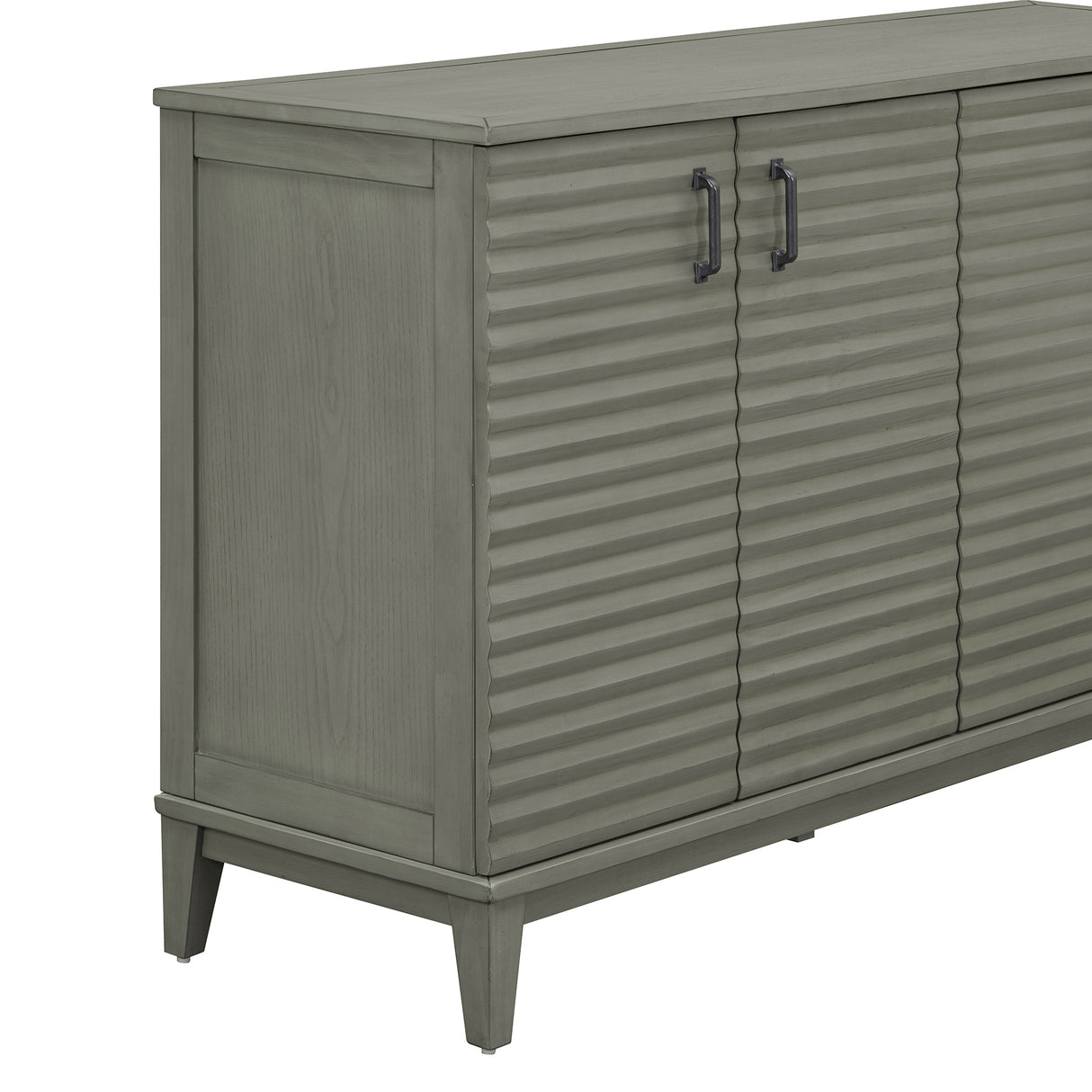 Side panel with 4-door large storage buffet, adjustable shelves and metal handles (antique gray)