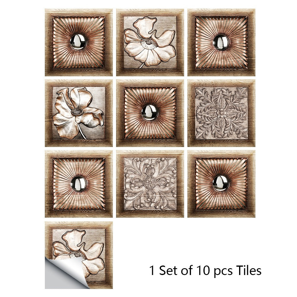 Mosaic 10-Piece Imitation Ceramic Tile Stickers Set for Home Decoration