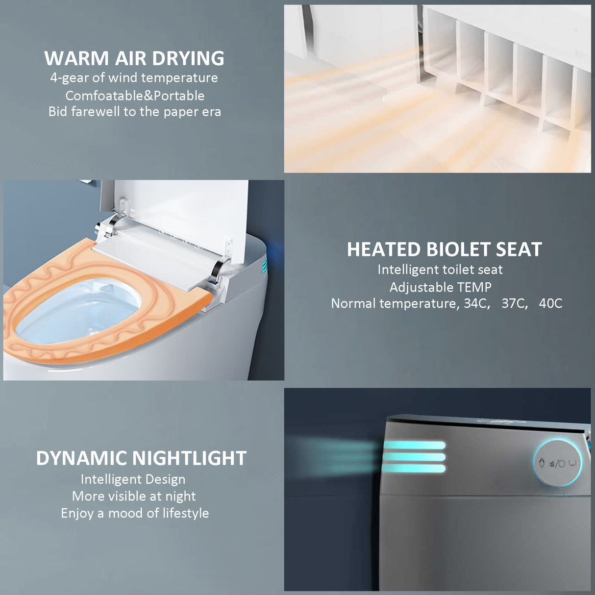 Smart Toilet with Heating, Portable Toilet with Automatic Opening and Closing, 1.28GPF Water Tank Free Toilet, White