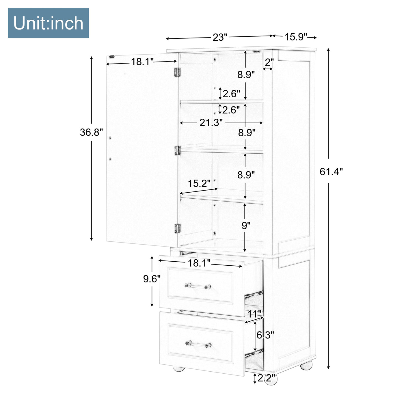 European Style Tall Bathroom Storage Cabinet with Adjustable Shelves and Drawers Julia M Home & Kitchen