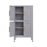 Grey metal kitchen storage cabinet, kitchen pantry storage cabinet with door and shelf, adjustable leveling feet