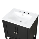 24" Black Modern Sleek Bathroom Vanity Elegant Ceramic Sink with Solid Wood Frame Open Style Shelf