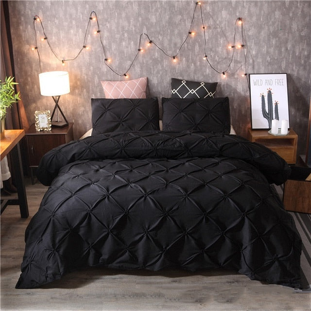 Luxury White Pinch Pleat Duvet Cover Set for Twin/Queen/King eprolo