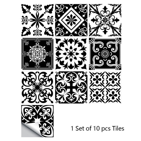 Mosaic 10-Piece Imitation Ceramic Tile Stickers Set for Home Decoration