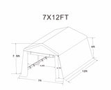 7x12 ft Outdoor Gazebo Portable Storage Shelter Shed with 2 Roll up Zipper Doors & Vents Carport
