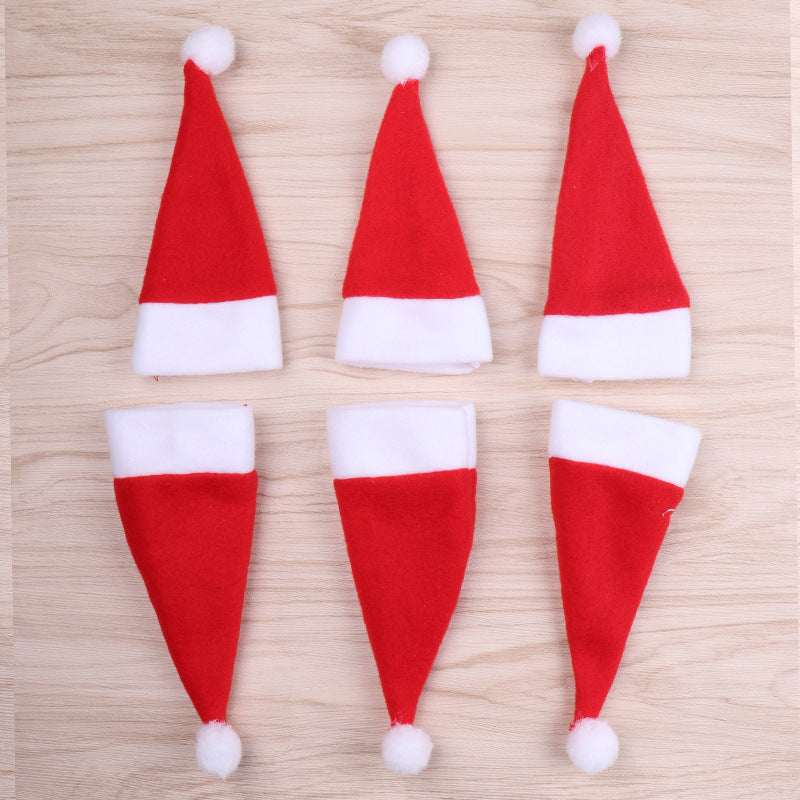 Christmas Decorations Mini Christmas Hat Christmas Red Wine Bottle Set Hat Brushed Cloth Small Hat Knife And Fork Set Tableware Set