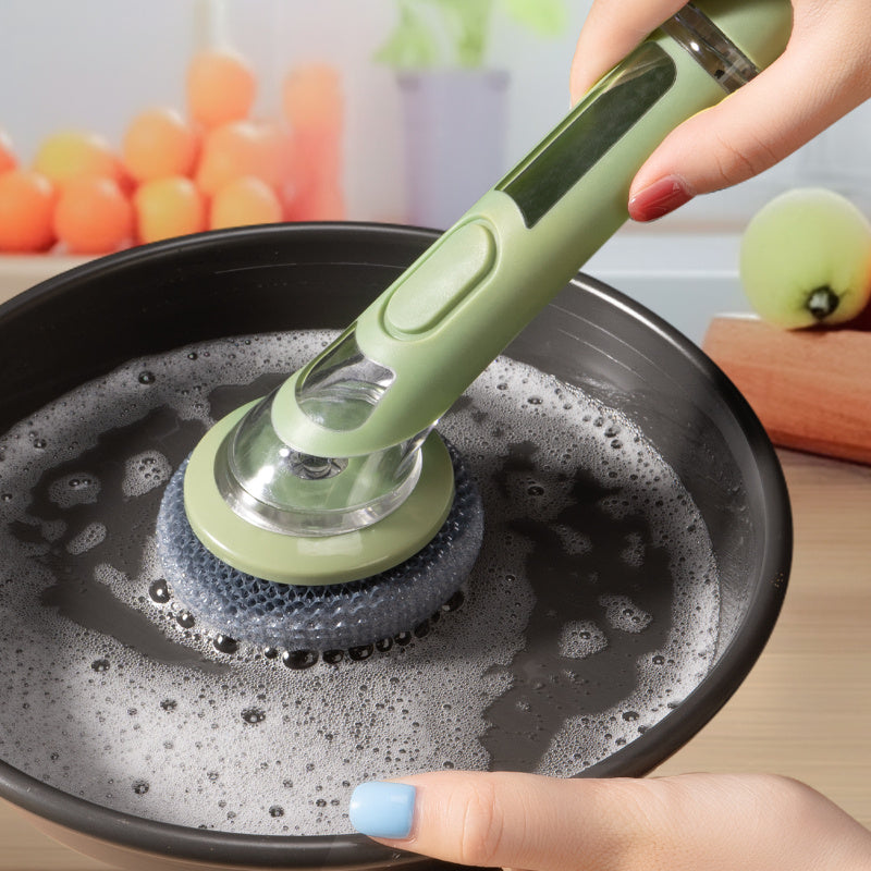 Extended Handle Ergonomic Dishwashing Brush with Soap Dispenser, Replaceable Head for Easy Cleaning of Pots, Pans & Sinks - Essential Kitchen Tool Julia M LifeStyles