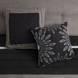 7 PC Pieced Faux Suede Comforter Set in Black - Queen Size